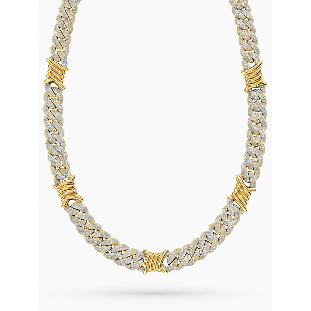 15mm Moissanite Diamond Iced Cuban Link Chain with Wire Wrap Accents - 5MM Wide