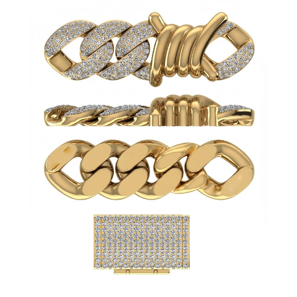 15mm Moissanite Diamond Iced Cuban Link Chain with Wire Wrap Accents - 5MM Wide