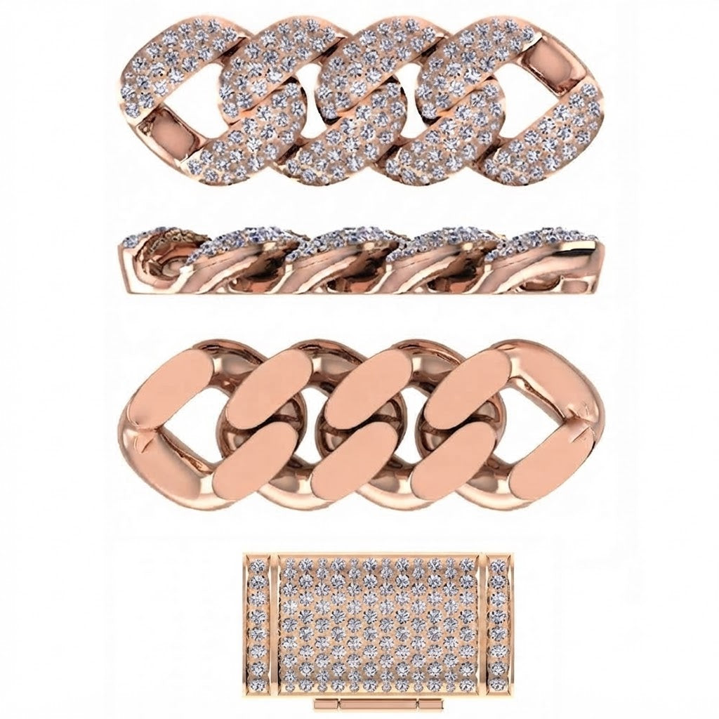 15mm Moissanite Diamond Fully Iced Three Row Cuban Link Chain - 5.5MM Wide