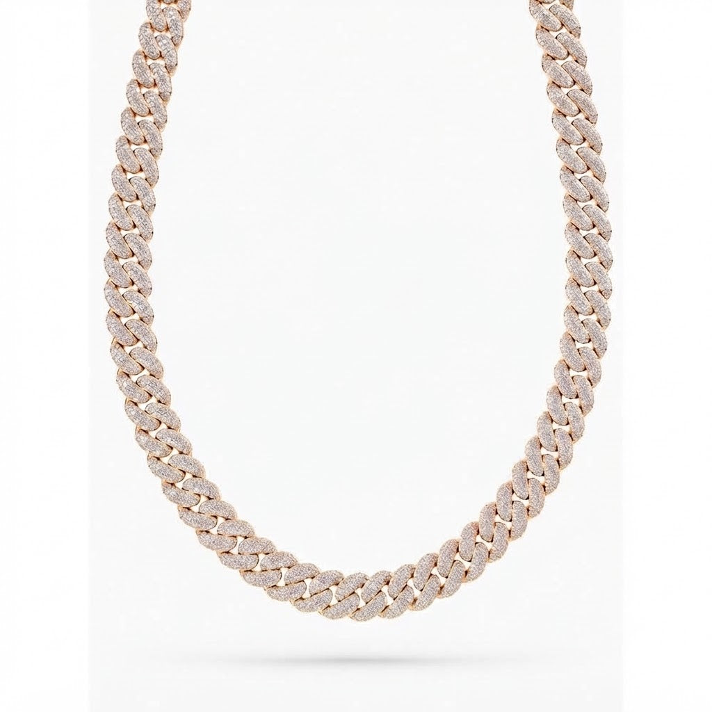 15mm Moissanite Diamond Fully Iced Three Row Cuban Link Chain - 5.5MM Wide