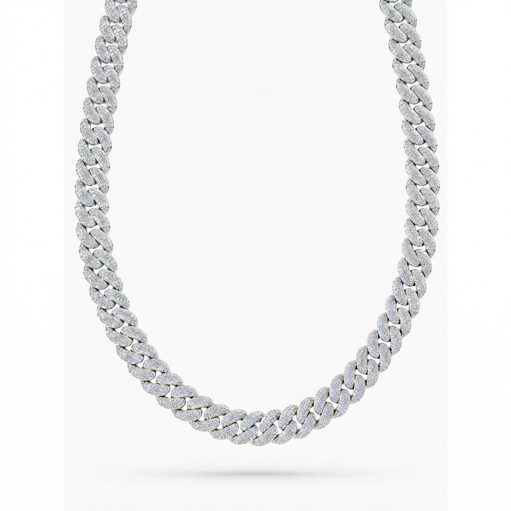 15mm Moissanite Diamond Fully Iced Three Row Cuban Link Chain - 5.5MM Wide