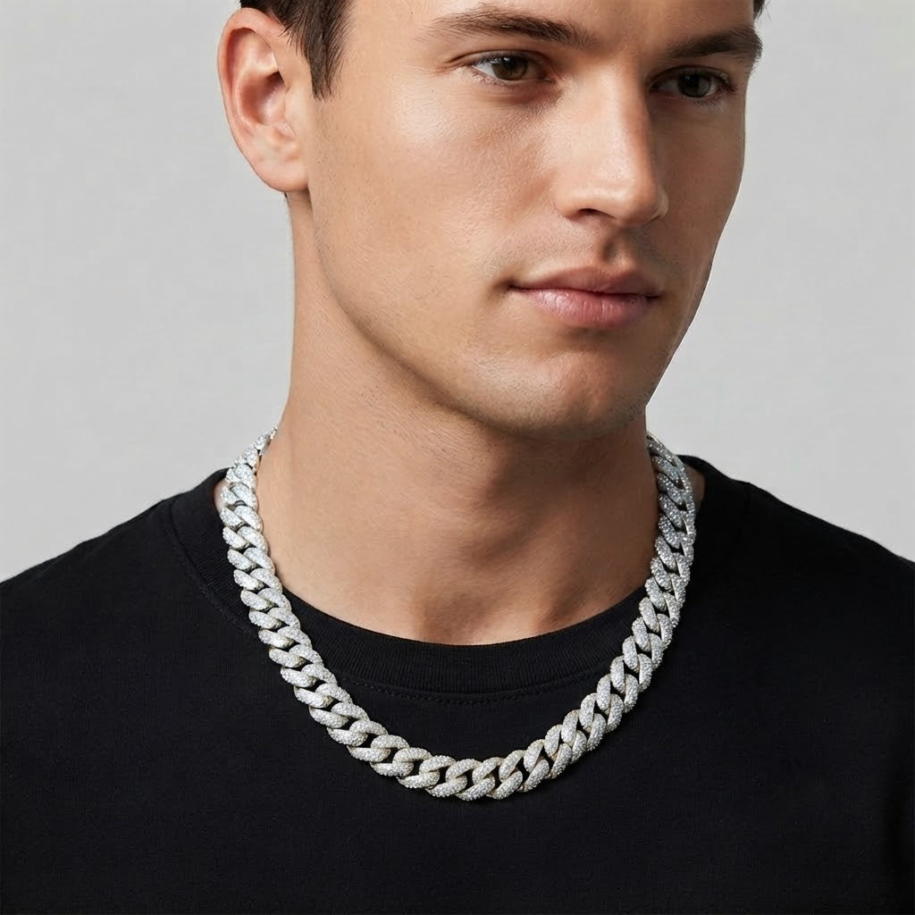 15mm Moissanite Diamond Fully Iced Three Row Cuban Link Chain - 5.5MM Wide