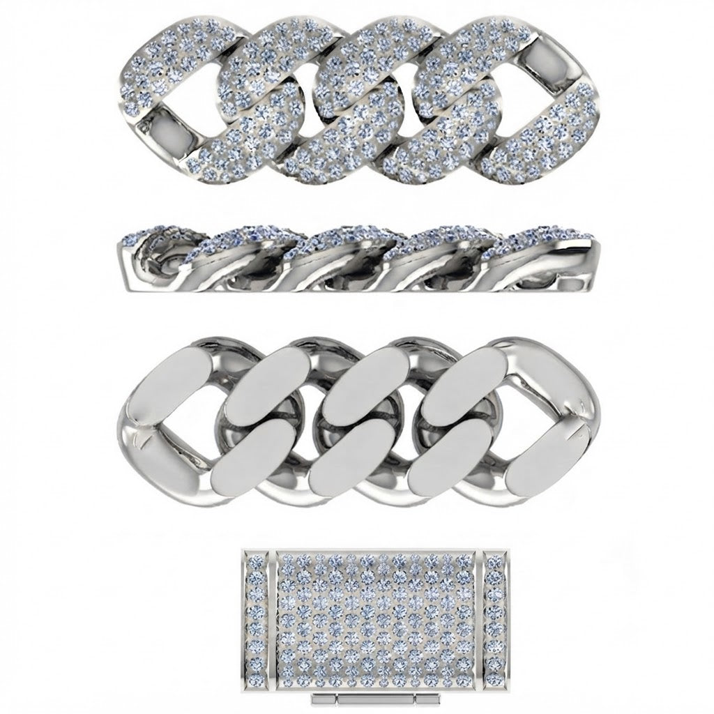 15mm Moissanite Diamond Fully Iced Three Row Cuban Link Chain - 5.5MM Wide