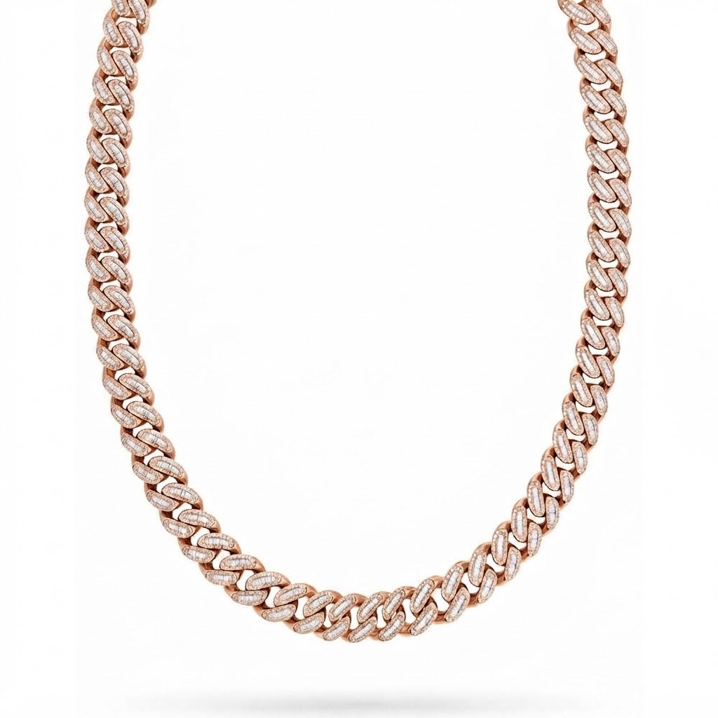 15mm Moissanite Baguette Diamond Iced Oval Shape Cuban Link Chain - 4.8MM Wide
