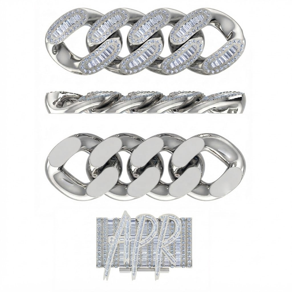 15mm Moissanite Baguette Diamond Iced Oval Shape Cuban Link Chain - 4.8MM Wide