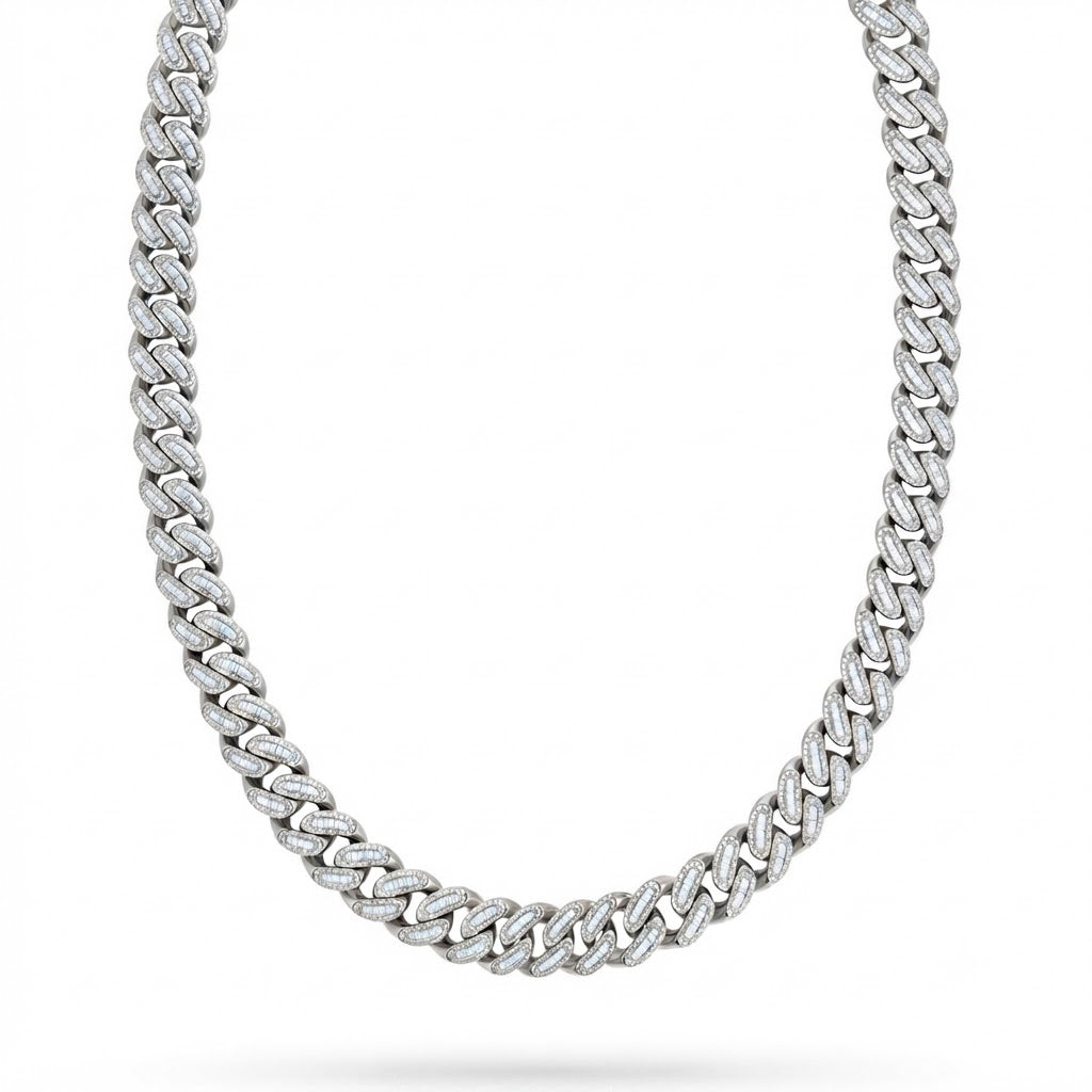 15mm Moissanite Baguette Diamond Iced Oval Shape Cuban Link Chain - 4.8MM Wide