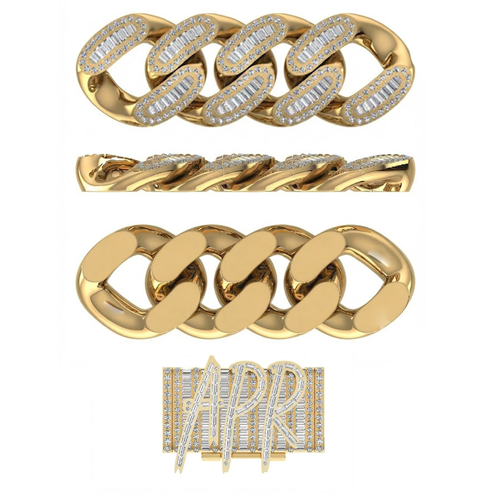 15mm Moissanite Baguette Diamond Iced Oval Shape Cuban Link Chain - 4.8MM Wide