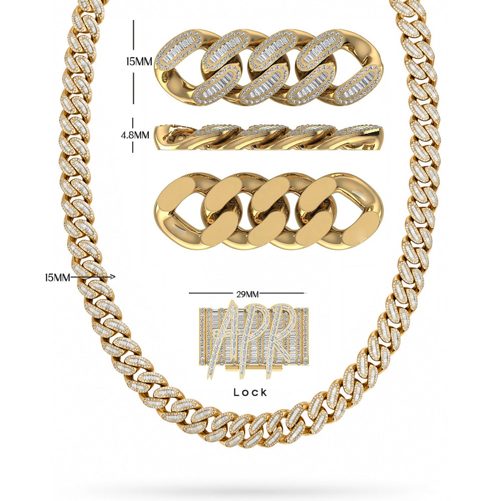 15mm Moissanite Baguette Diamond Iced Oval Shape Cuban Link Chain - 4.8MM Wide