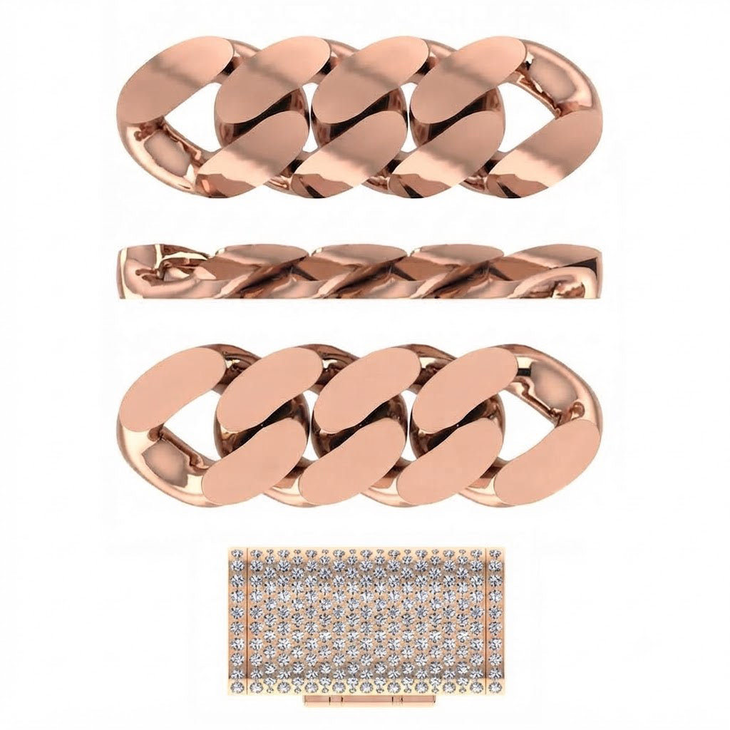 15mm Moissanite Diamond Plain Cuban Link Chain with Diamond Lock