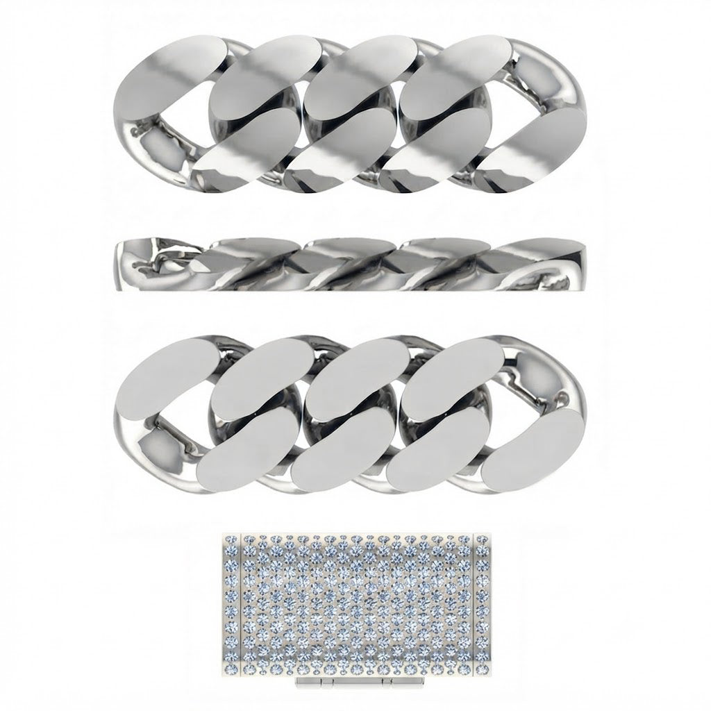 15mm Moissanite Diamond Plain Cuban Link Chain with Diamond Lock