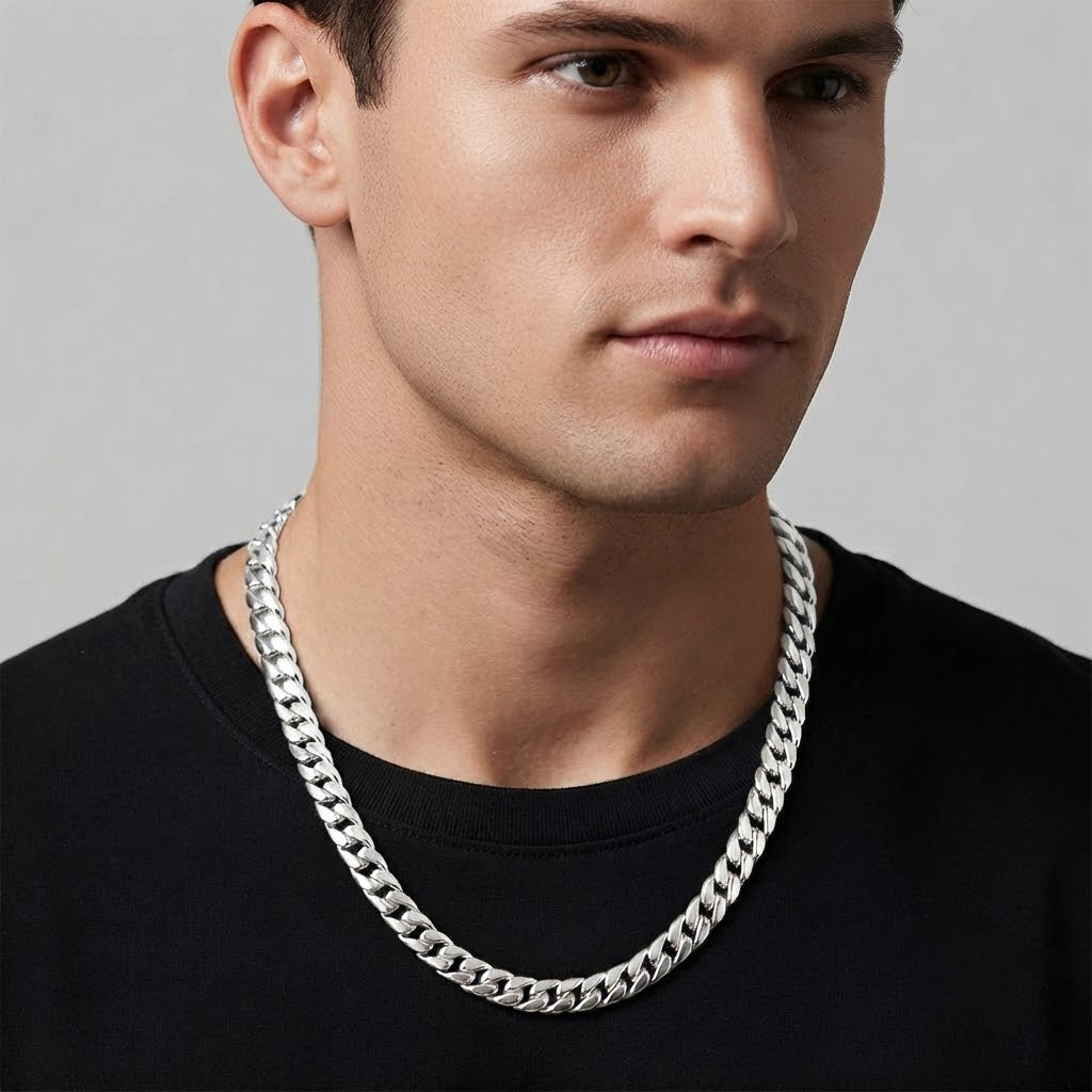 15mm Moissanite Diamond Plain Cuban Link Chain with Diamond Lock
