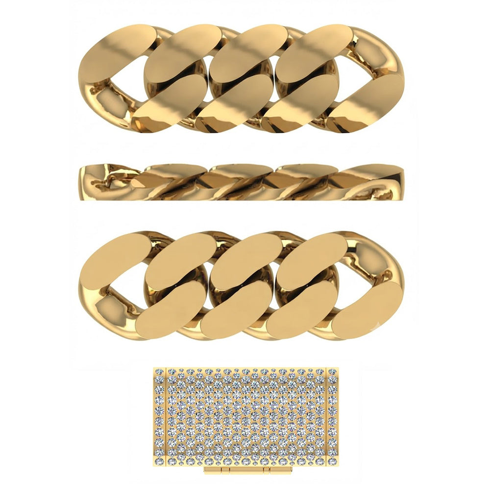 15mm Moissanite Diamond Plain Cuban Link Chain with Diamond Lock