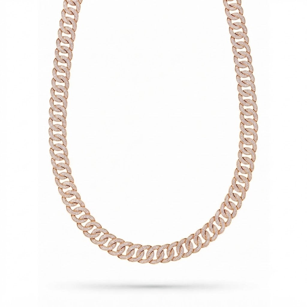 15mm Moissanite Diamond Round Ring Type Iced Cuban Link Chain - 3MM Wide