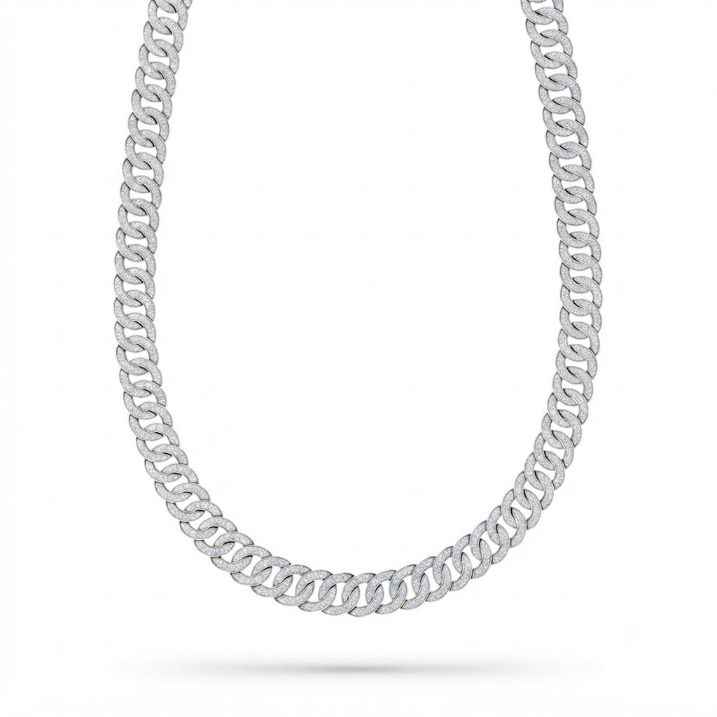 15mm Moissanite Diamond Round Ring Type Iced Cuban Link Chain - 3MM Wide