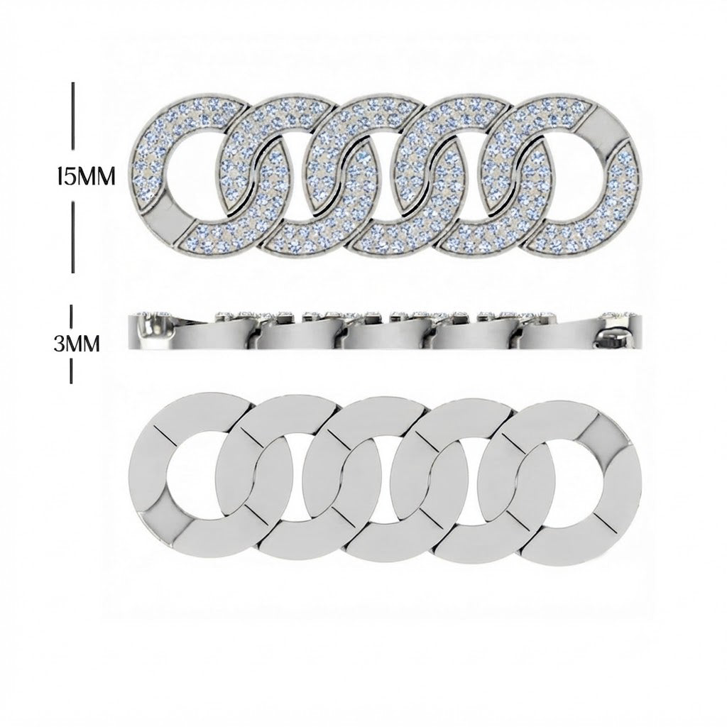 15mm Moissanite Diamond Round Ring Type Iced Cuban Link Chain - 3MM Wide