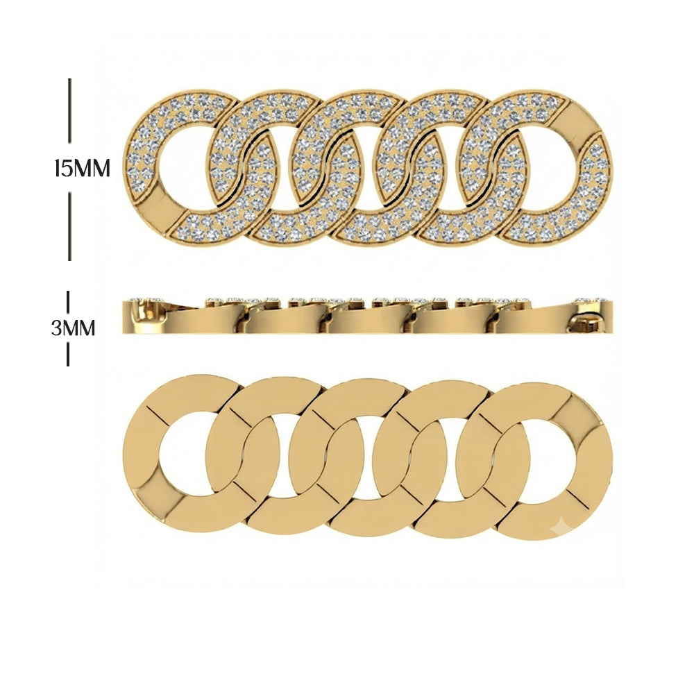 15mm Moissanite Diamond Round Ring Type Iced Cuban Link Chain - 3MM Wide