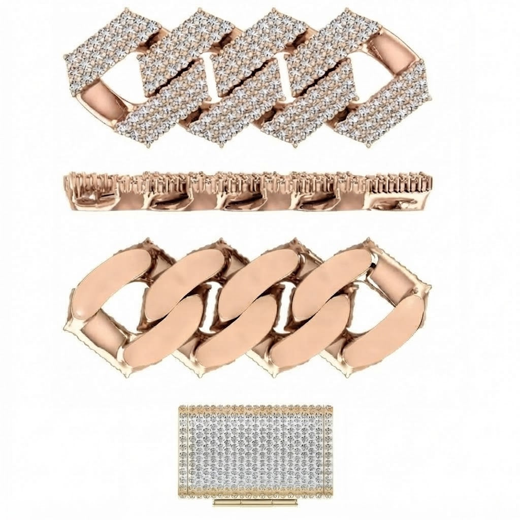 15mm Moissanite Diamond Iced Three Row Cuban Link Chain - 3.5MM Wide