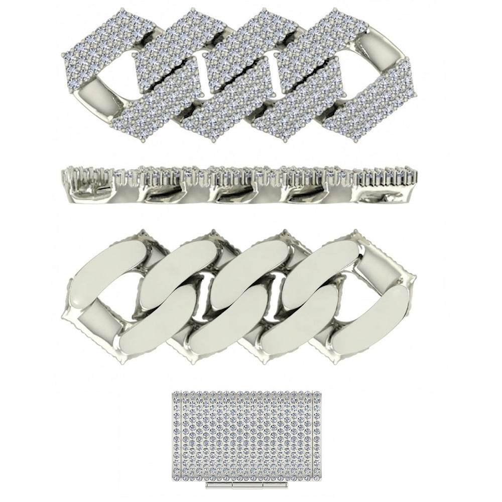 15mm Moissanite Diamond Iced Three Row Cuban Link Chain - 3.5MM Wide