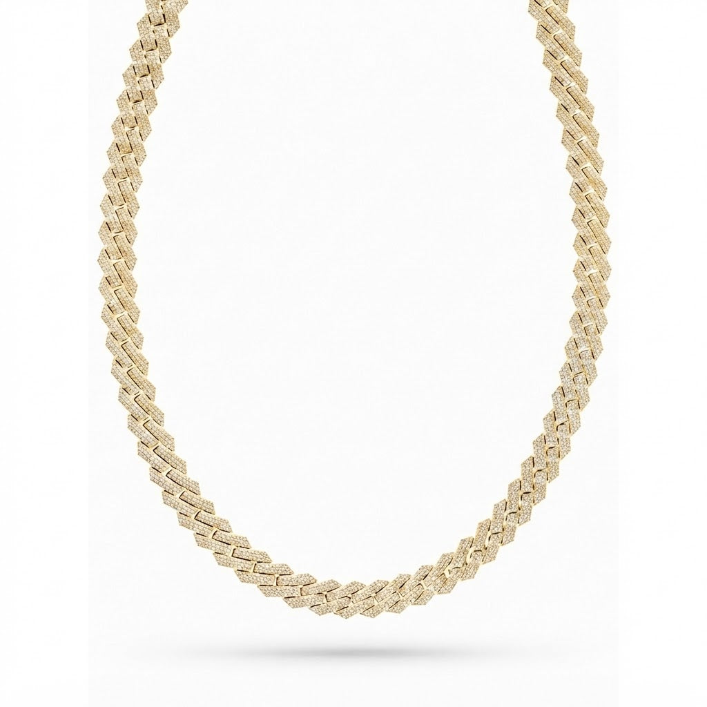 15mm Moissanite Diamond Iced Three Row Cuban Link Chain - 3.5MM Wide