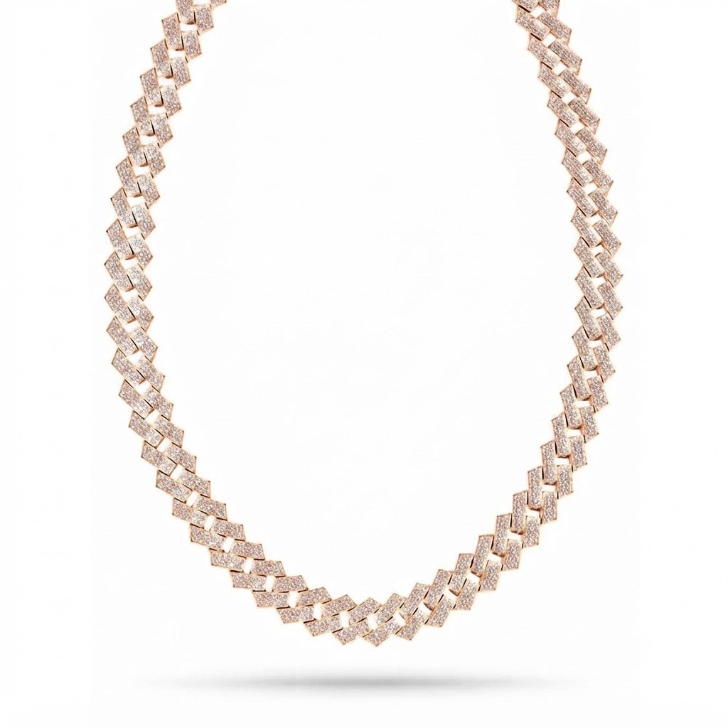 16mm Moissanite Diamond Iced Square Double Row Cuban Link Chain - 3.8MM Wide