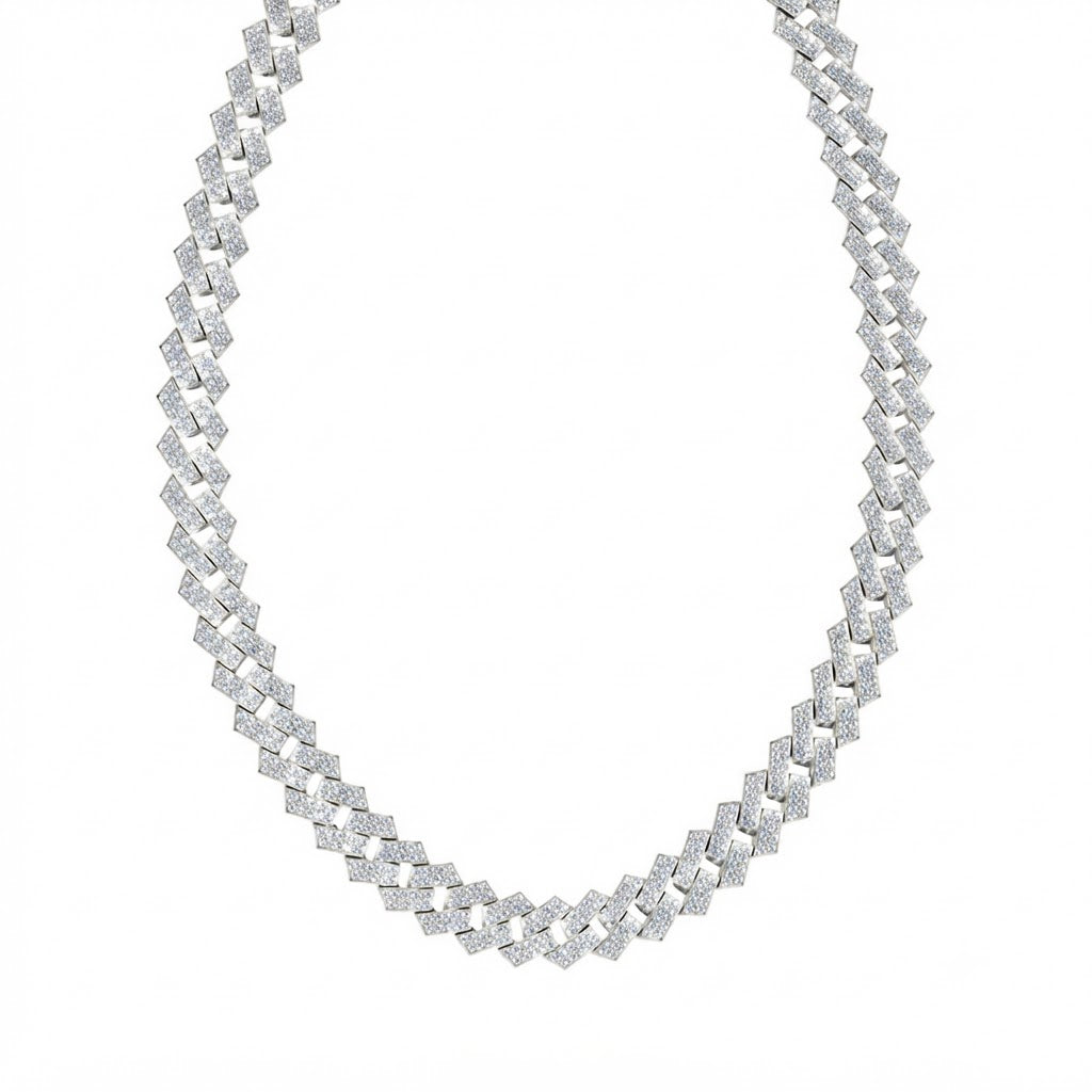16mm Moissanite Diamond Iced Square Double Row Cuban Link Chain - 3.8MM Wide