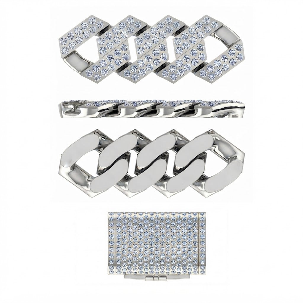16mm Moissanite Diamond Iced Square Double Row Cuban Link Chain - 3.8MM Wide