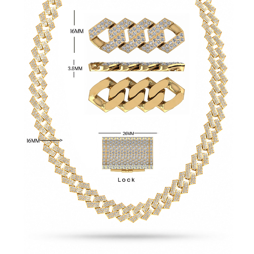 16mm Moissanite Diamond Iced Square Double Row Cuban Link Chain - 3.8MM Wide
