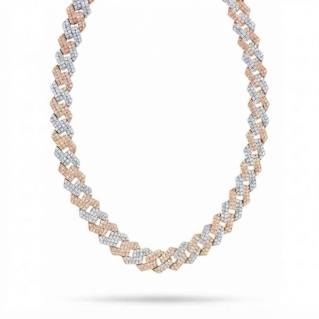 16mm Moissanite Diamond Iced Two-Tone Double Row Cuban Link Chain - 4.2MM Wide