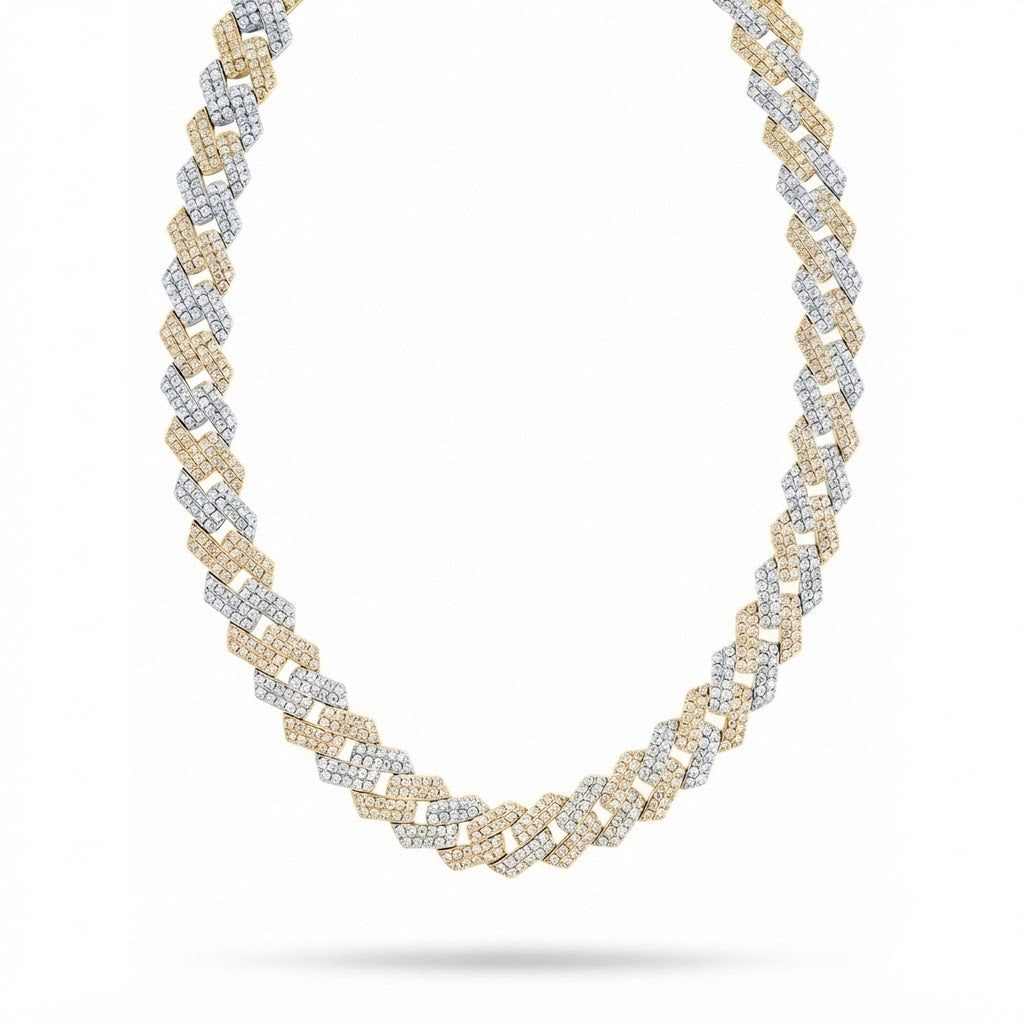16mm Moissanite Diamond Iced Two-Tone Double Row Cuban Link Chain - 4.2MM Wide
