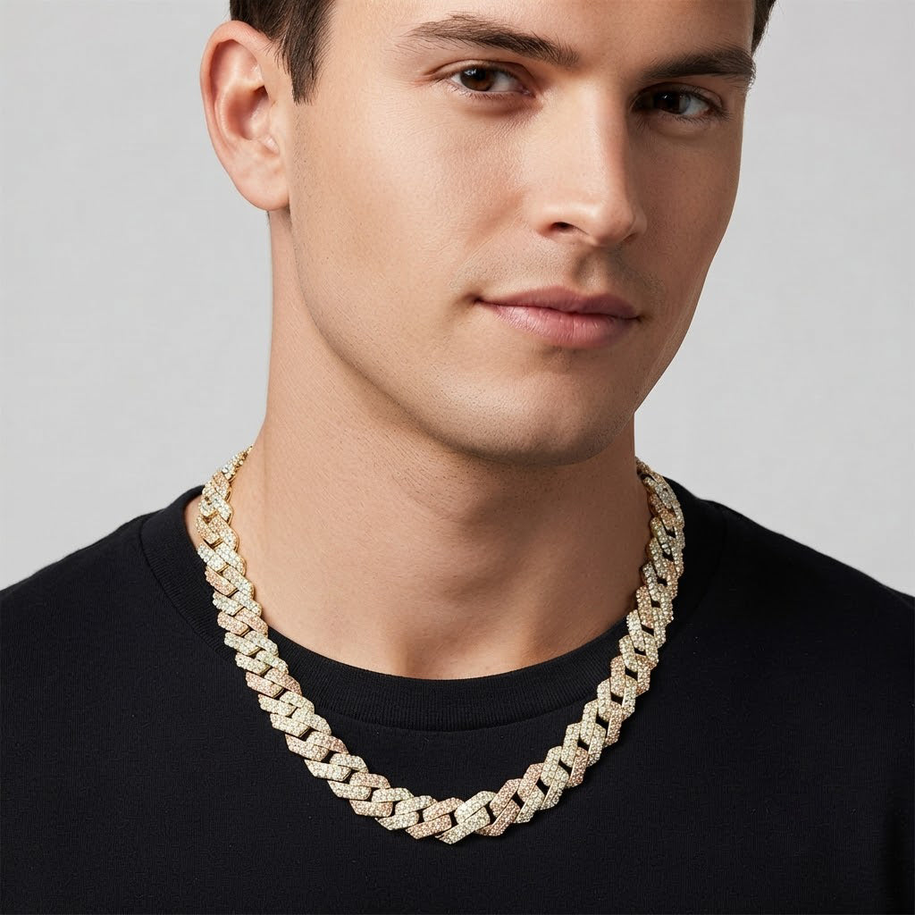 16mm Moissanite Diamond Iced Two-Tone Double Row Cuban Link Chain - 4.2MM Wide