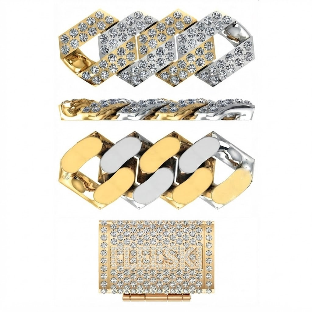 16mm Moissanite Diamond Iced Two-Tone Double Row Cuban Link Chain - 4.2MM Wide