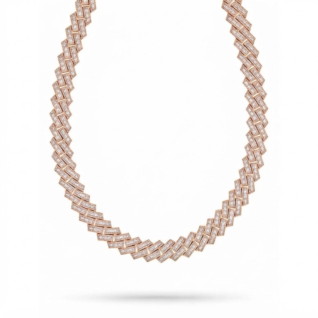 16mm Moissanite Diamond Round Baguette Iced Cuban Link Chain - 4.5MM Wide