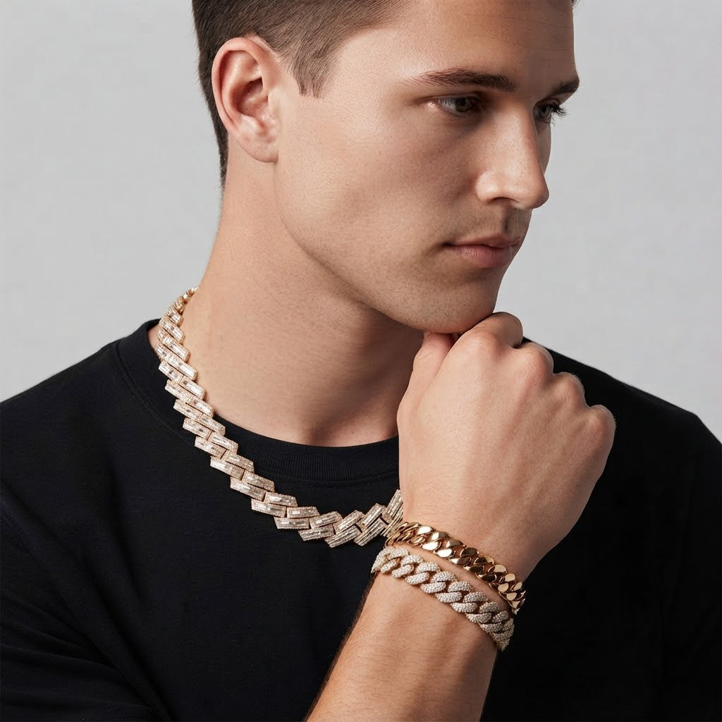 16mm Moissanite Diamond Round Baguette Iced Cuban Link Chain - 4.5MM Wide