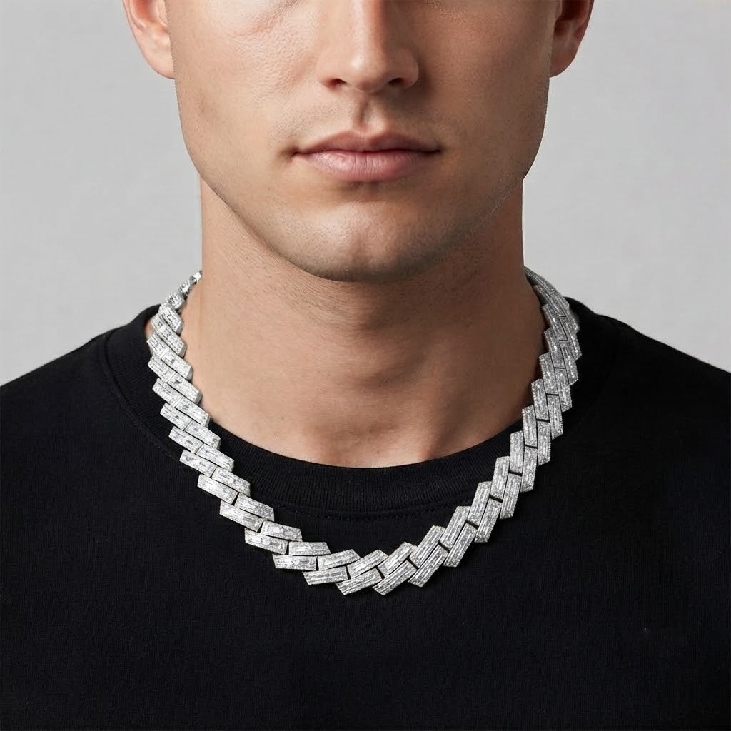 16mm Moissanite Diamond Round Baguette Iced Cuban Link Chain - 4.5MM Wide