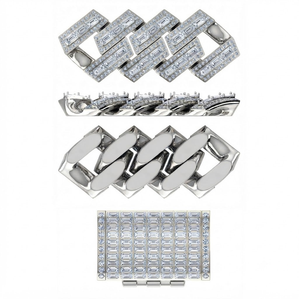 16mm Moissanite Diamond Round Baguette Iced Cuban Link Chain - 4.5MM Wide
