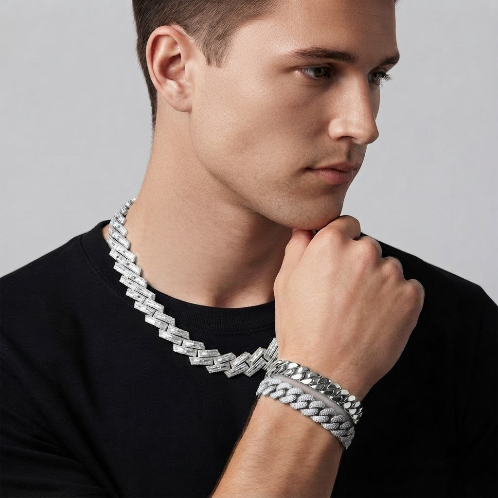 16mm Moissanite Diamond Round Baguette Iced Cuban Link Chain - 4.5MM Wide
