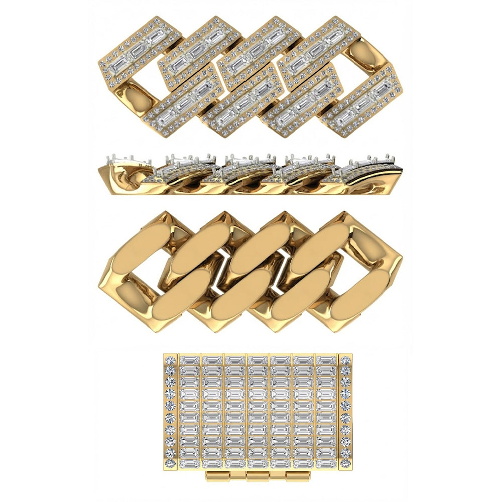16mm Moissanite Diamond Round Baguette Iced Cuban Link Chain - 4.5MM Wide