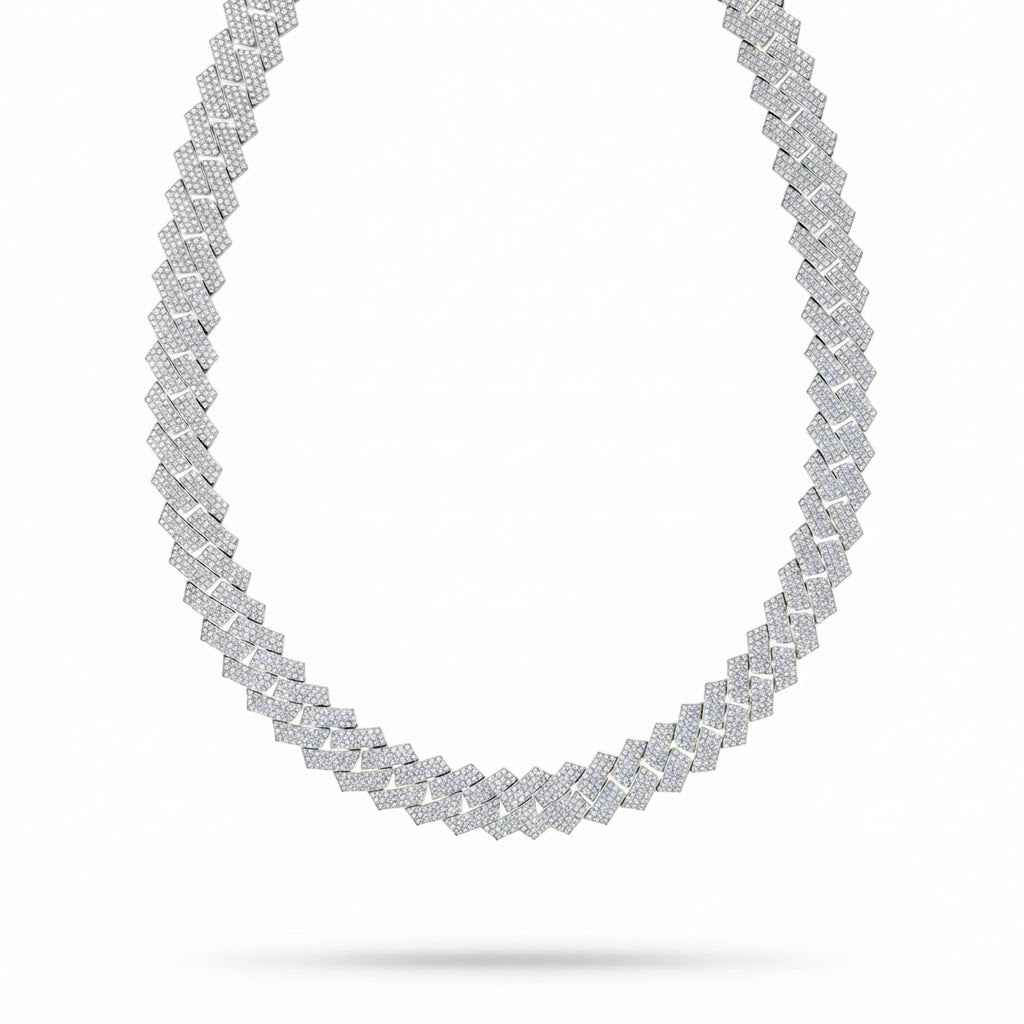 16mm Moissanite Diamond Fully Iced Square Three Row Cuban Link Chain - 4.5MM Wide