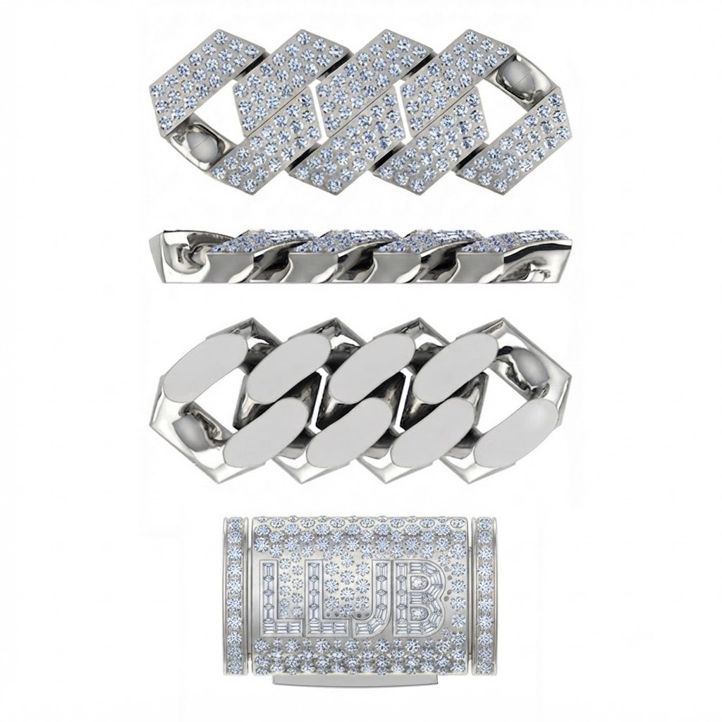 16mm Moissanite Diamond Fully Iced Square Three Row Cuban Link Chain - 4.5MM Wide