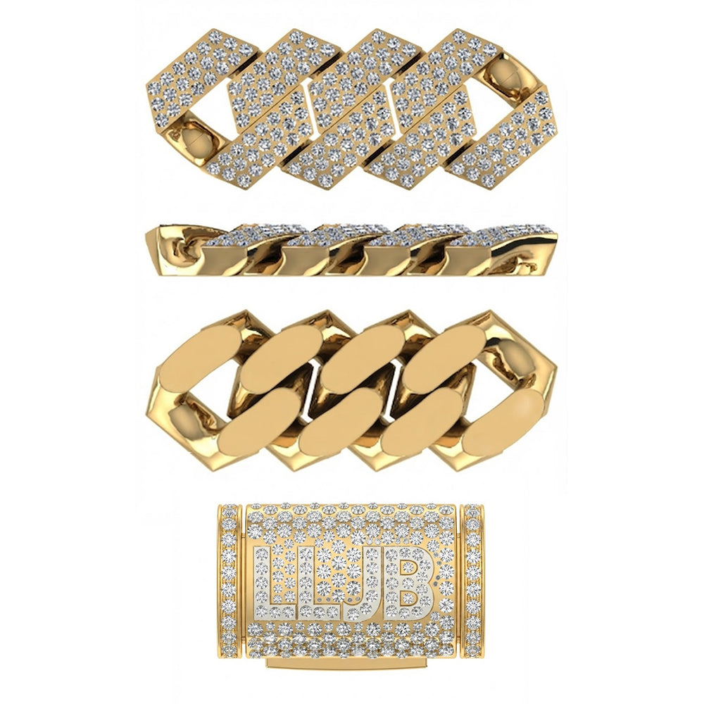 16mm Moissanite Diamond Fully Iced Square Three Row Cuban Link Chain - 4.5MM Wide