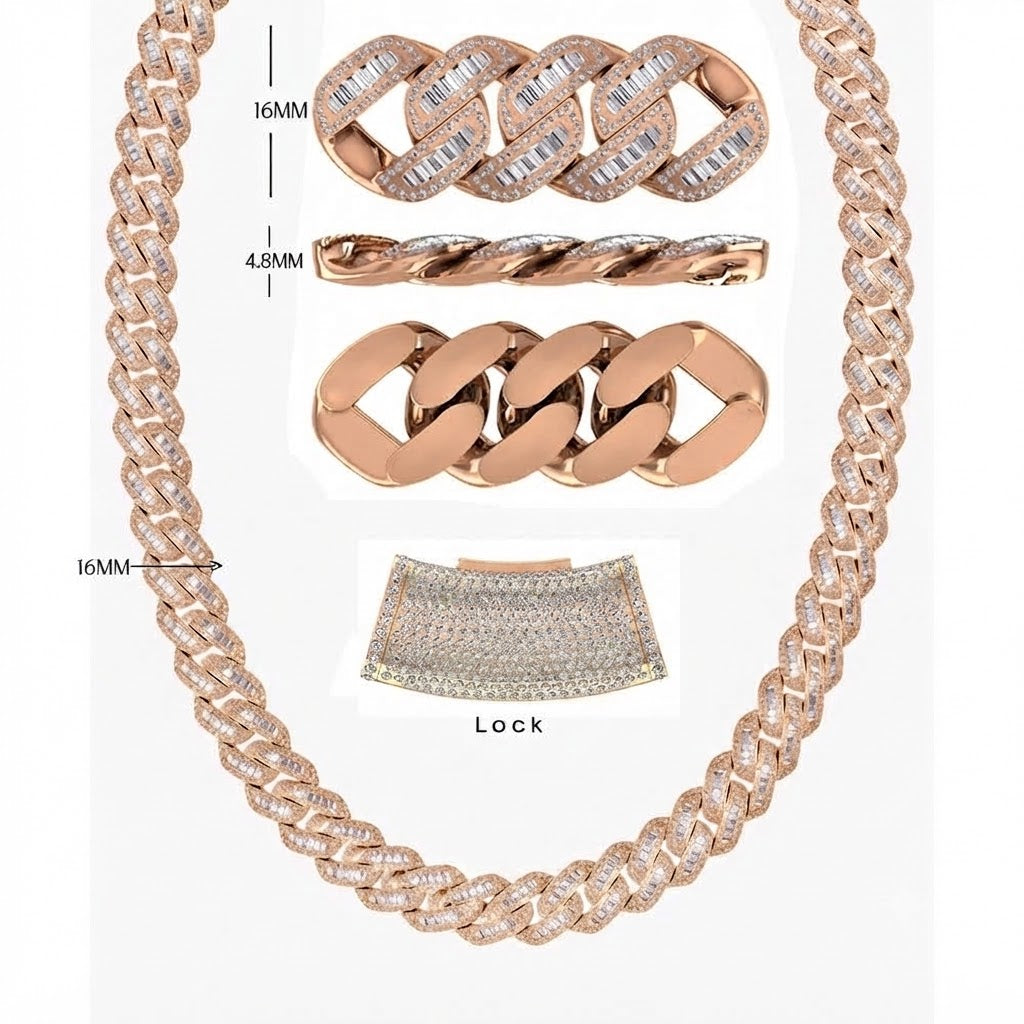 16mm Moissanite Baguette Round Diamond Iced Cuban Link Chain - 4.8MM Wide