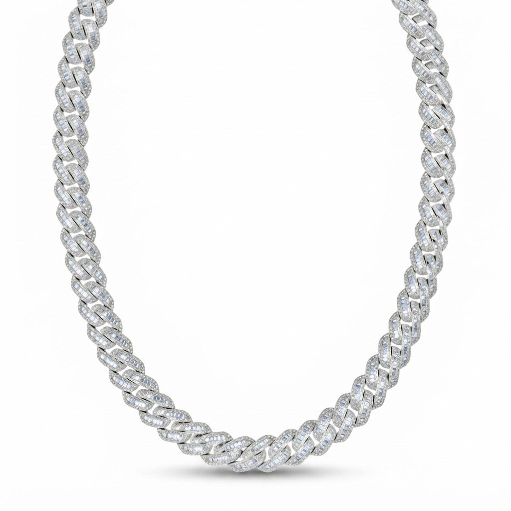 16mm Moissanite Baguette Round Diamond Iced Cuban Link Chain - 4.8MM Wide