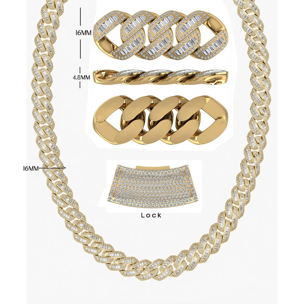 16mm Moissanite Baguette Round Diamond Iced Cuban Link Chain - 4.8MM Wide