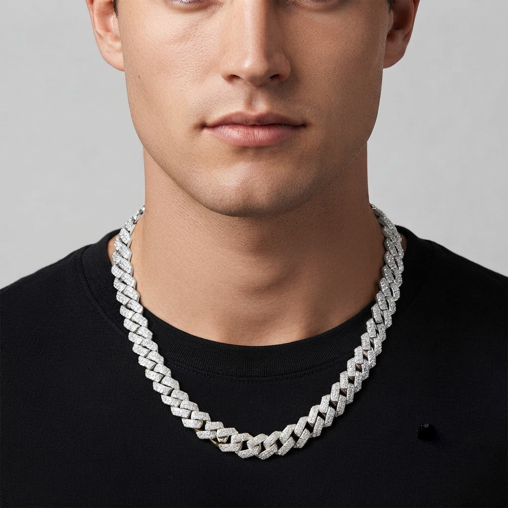 16mm Moissanite Diamond Iced Double Row Cuban Link Chain - 4.8MM Wide
