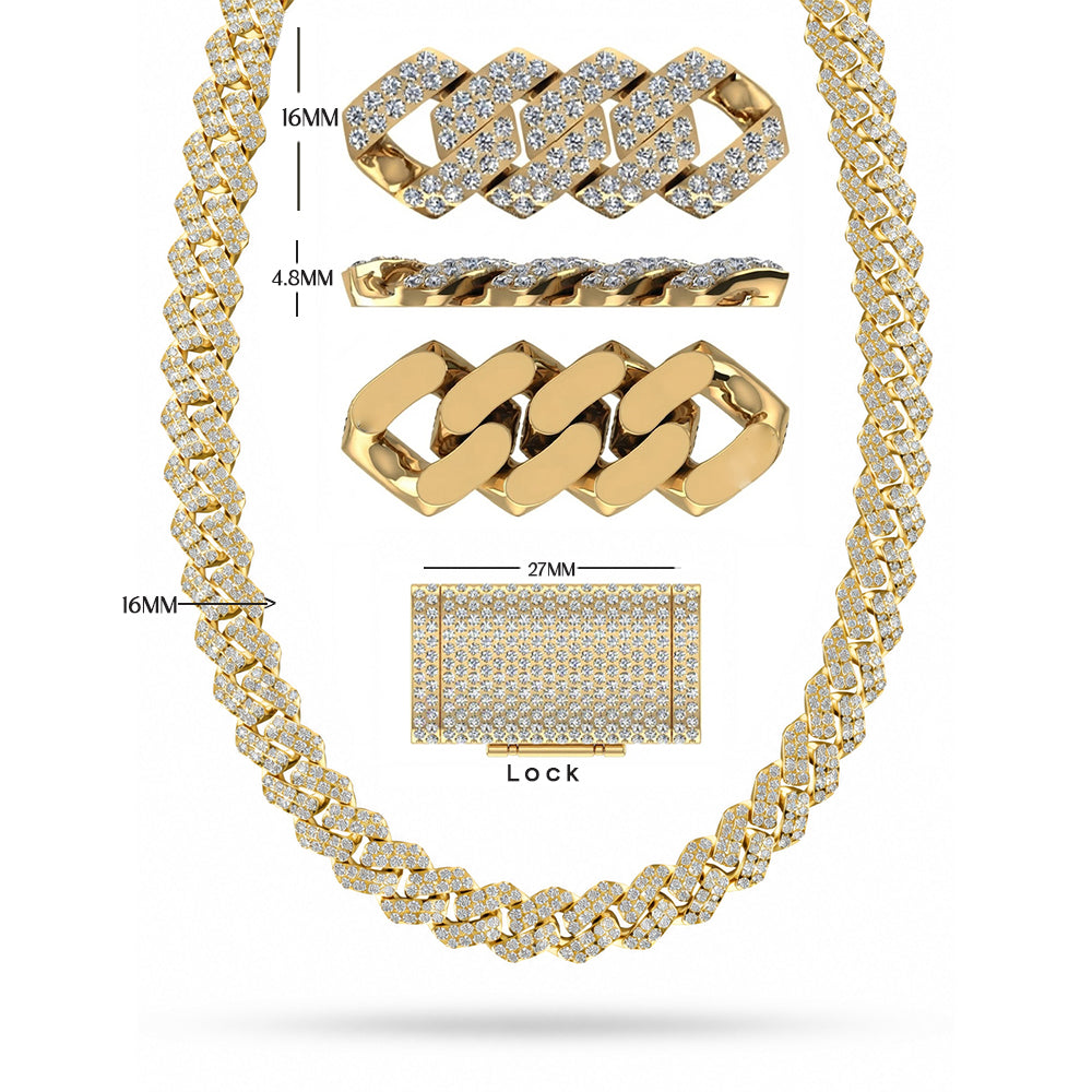 16mm Moissanite Diamond Iced Double Row Cuban Link Chain - 4.8MM Wide