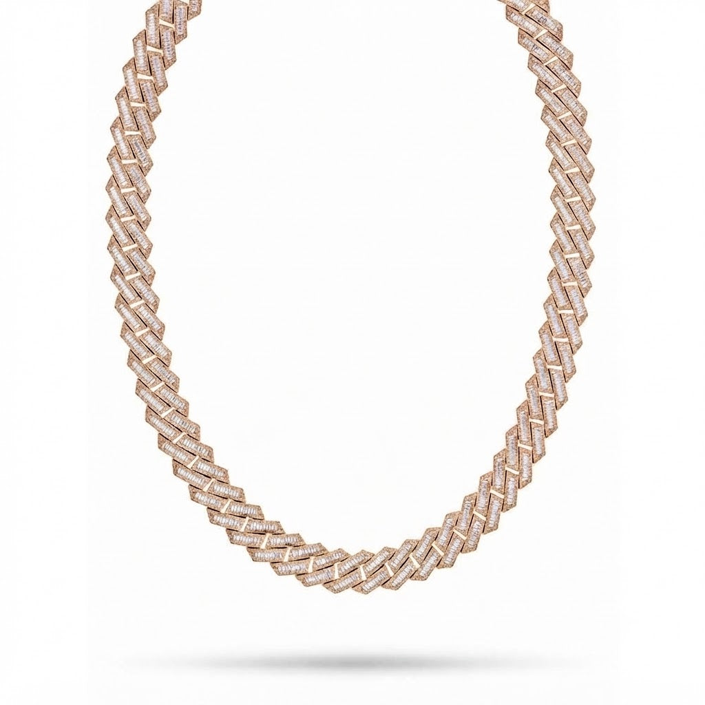 16mm Moissanite Baguette Round Diamond Hip Hop Cuban Link Chain - 4MM Wide