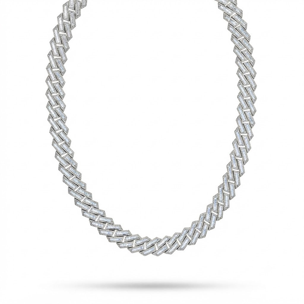 16mm Moissanite Baguette Round Diamond Hip Hop Cuban Link Chain - 4MM Wide