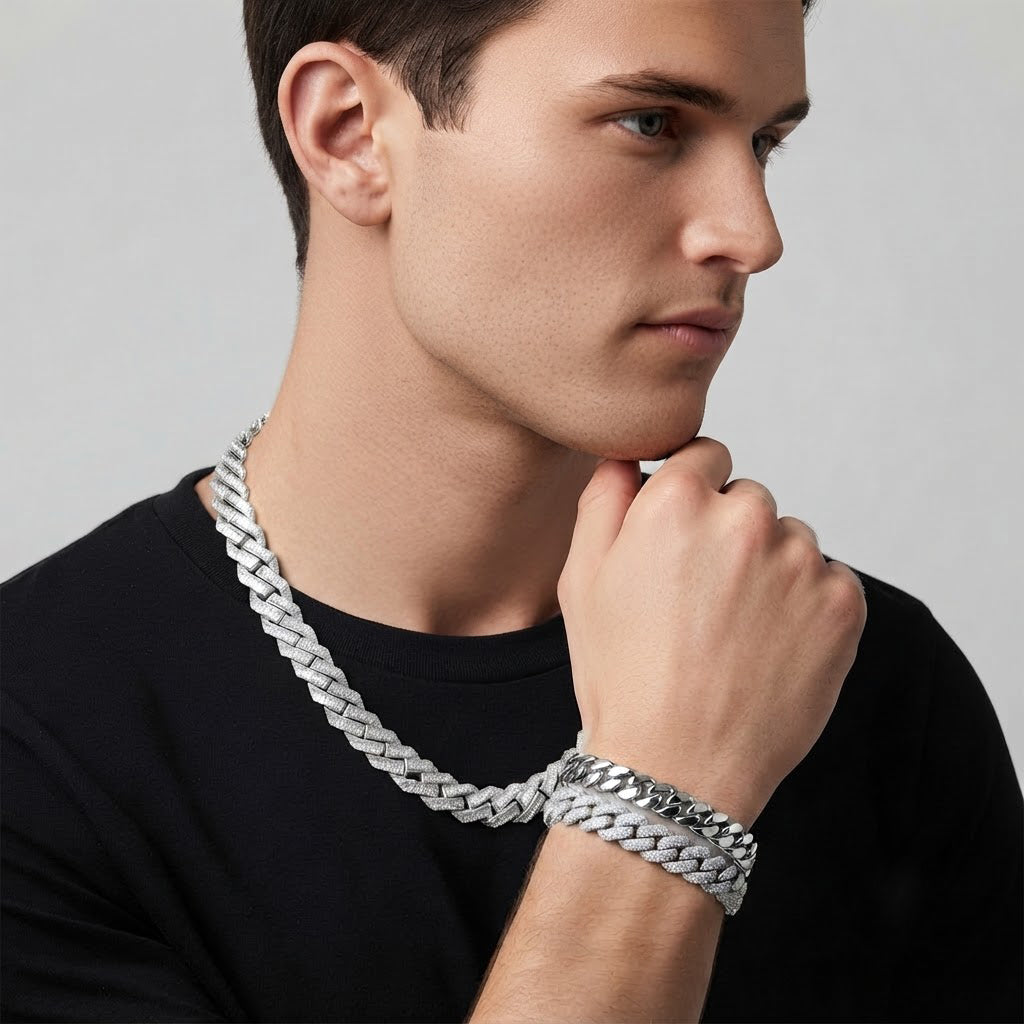 16mm Moissanite Baguette Round Diamond Hip Hop Cuban Link Chain - 4MM Wide