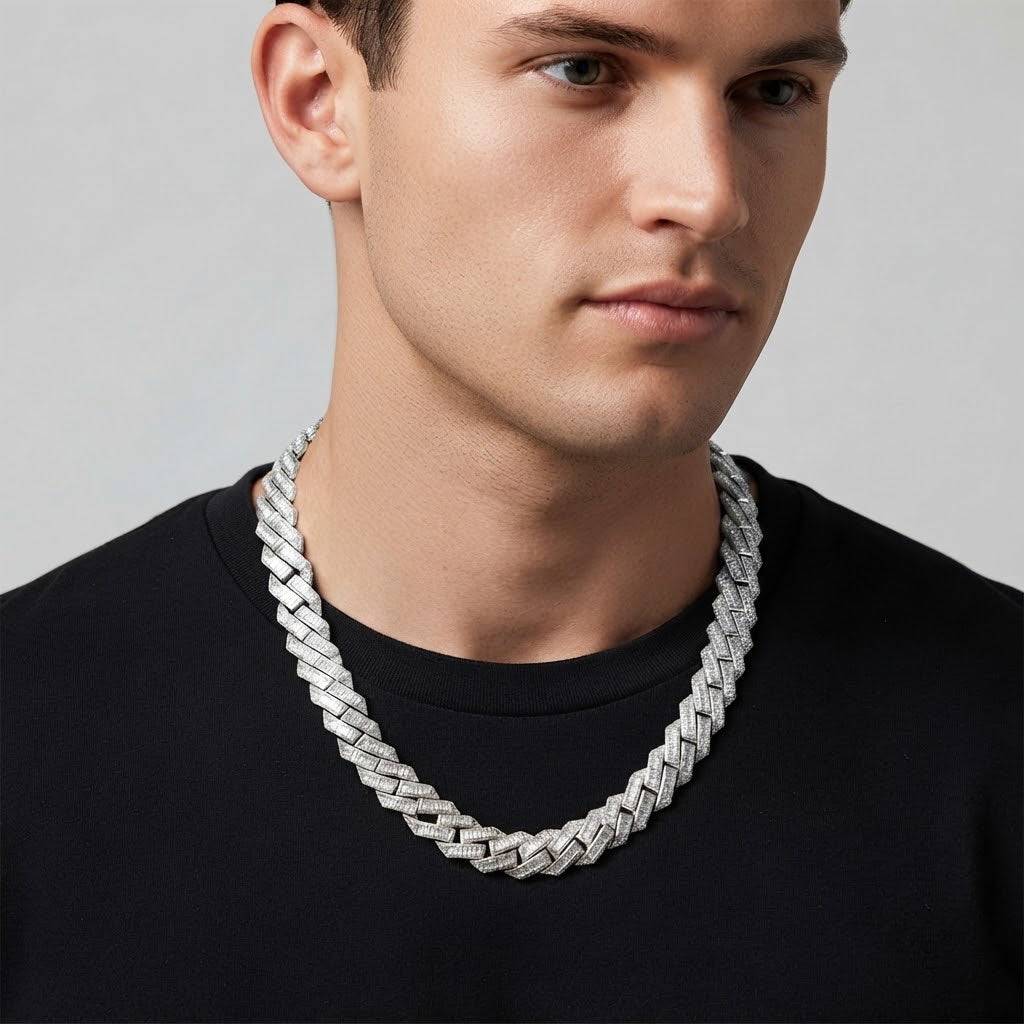 16mm Moissanite Baguette Round Diamond Hip Hop Cuban Link Chain - 4MM Wide