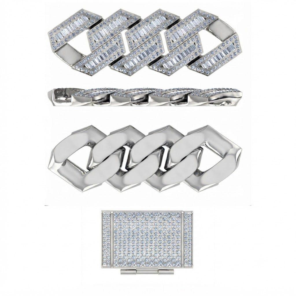 16mm Moissanite Baguette Round Diamond Hip Hop Cuban Link Chain - 4MM Wide